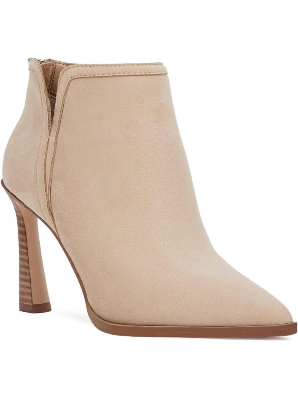 Women's Light Sand High Heel Booties Pointed Toe V Cut Back Zip Short Ankle Boot